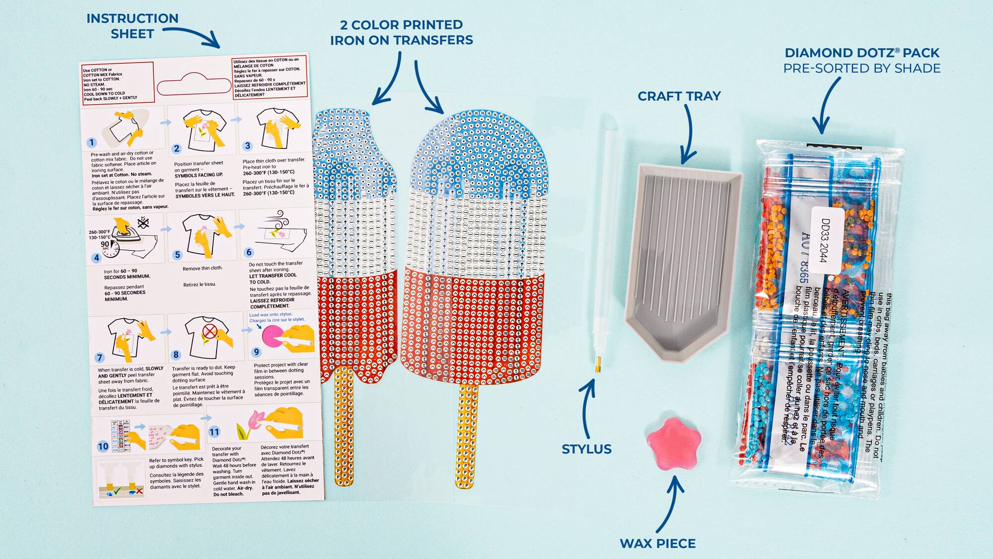 Diamond Dotz® Red, White & Blue Flag Popsicles Iron-On 'n' Dot Kit
